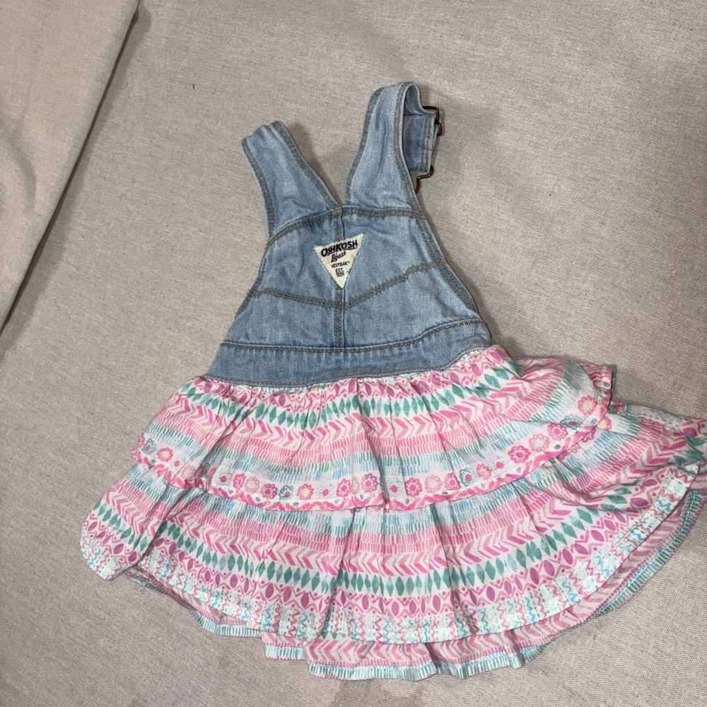 Oshkosh B'gosh Vestbak Tiered Layered Denim Overalls Dress Jumper 12 months Girl - Picture 6 of 6